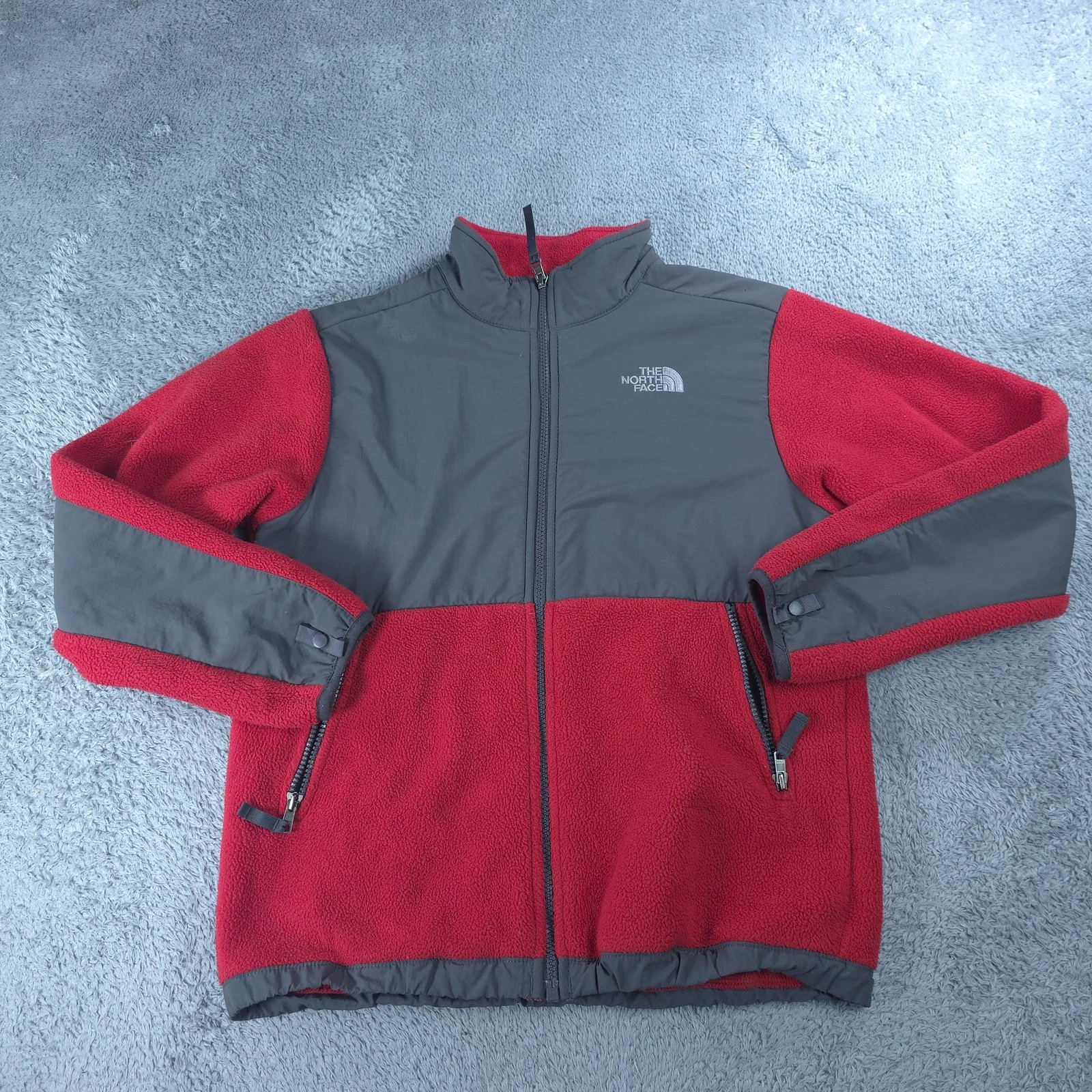 The North Face Jacket Boys Large 14/16 Red Gray Fleece Full Zip Outdoor Logo