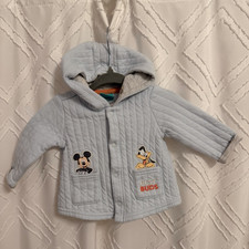 Disney Baby Unisex 3-6M Quilted Hooded Snap Jacket Blue Mickey Mouse Pluto