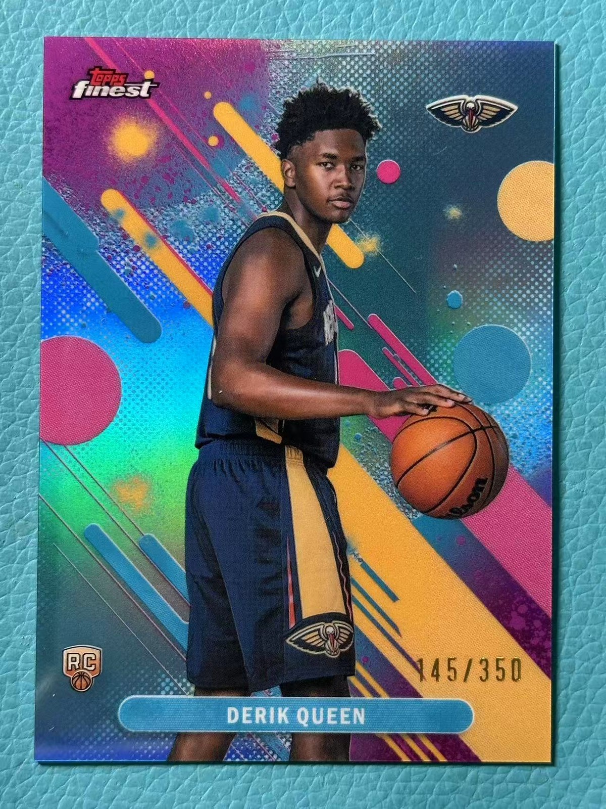 Derik Queen 2025-26 Topps Finest 145/350 Sky Blue Common RC Pelicans #13