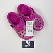 Classic Lined Pink Glitter Crocs Fuchsia Fun US J1