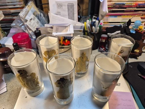 (6)~~VTG MCM Anchor Hocking 22K Gold Zodiac Highball Glass Tumbler - 1960s