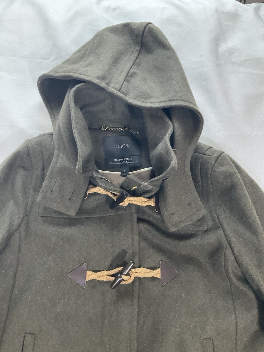 Women's sz 6 J.Crew Duffle Coat Melton Wool Blend Green Toggle