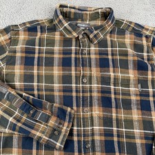 Eddie Bauer Shirt Mens 2XL Blue Brown Plaid Flannel Button Up Long Sleeve Casual