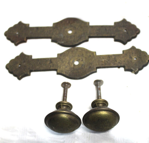 Lot of2 Vintage Brass Knobs w/ Back Plates Backplates