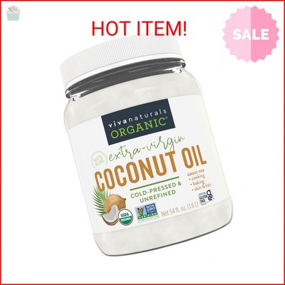 Viva Naturals Organic Coconut Oil, 54 fl oz   Unrefined, Cold-Pressed Extra Virg