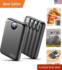 Ultra-Slim 10000mAh Power Bank with 4 Built-in Cables & LED Display - Compact...