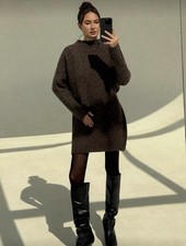 Shein Knit Sweater Dress Oversized Brown Size Small New