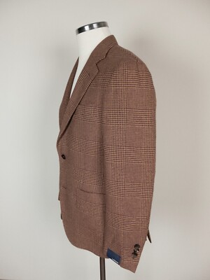 NO CUSTOMS TAX) LARDINI brown glen check wool sportscoat jacket 38