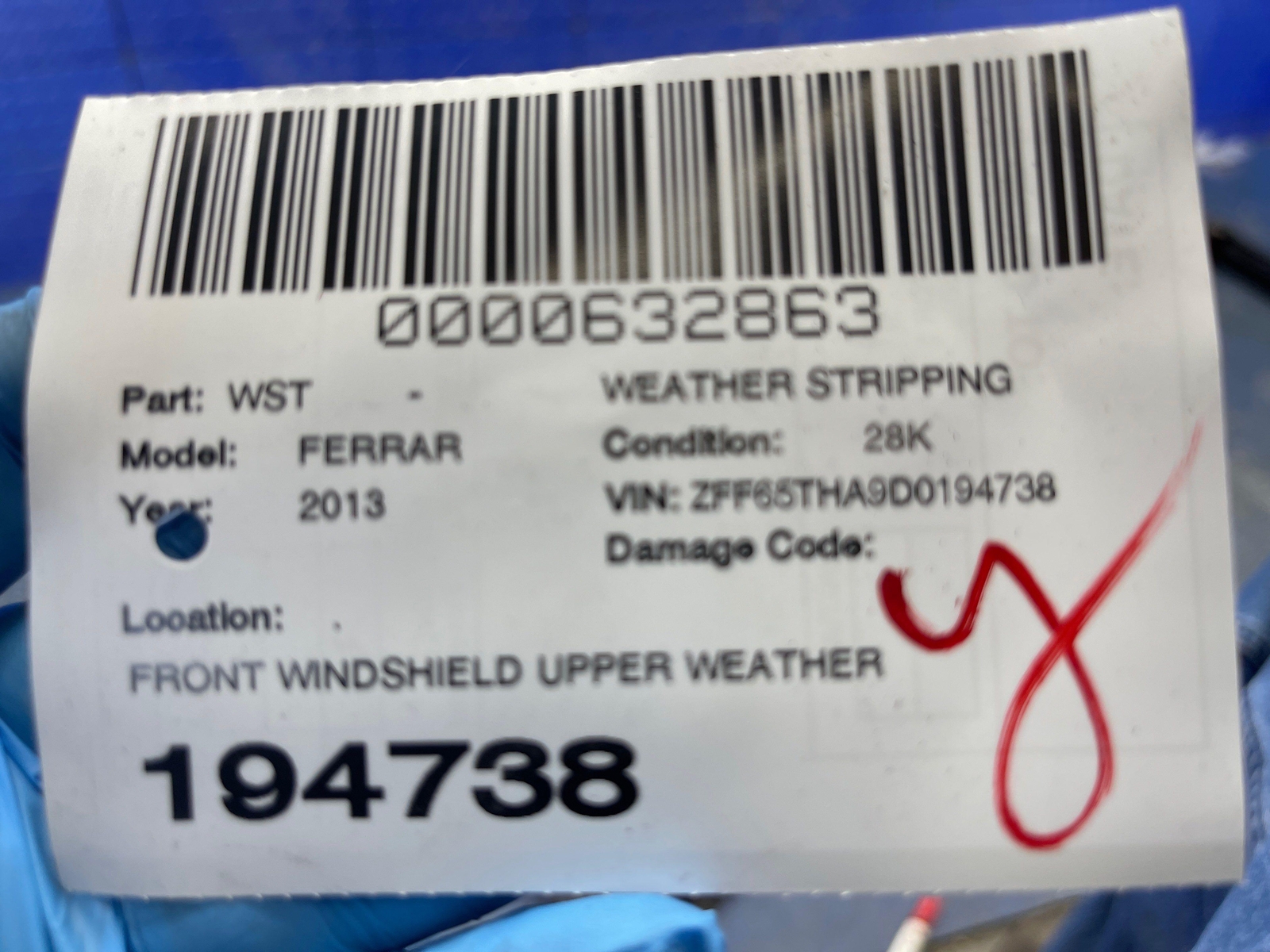 2008-2018 FERRARI CALIFORNIA FRONT WINDSHIELD UPPER WEATHER STRIP SEAL 69758000