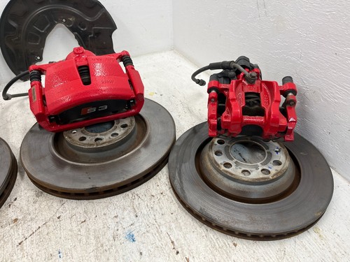 15 AUDI S3 8V OEM RED FRONT REAR BRAKE CALIPERS ROTORS DISCS PADS MK7 GTI 15-18 - Picture 3 of 23