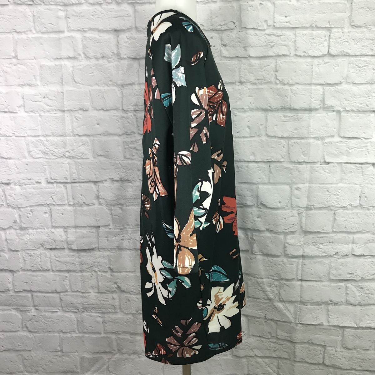 Pull & Bear Women's Large Shift Dress Green Floral 3/4 Sleeve | eBay
