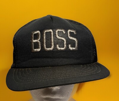 BOSS Embroidered Vintage 1980s Trucker Hat Cap Foam Mesh Snapback Made in Korea