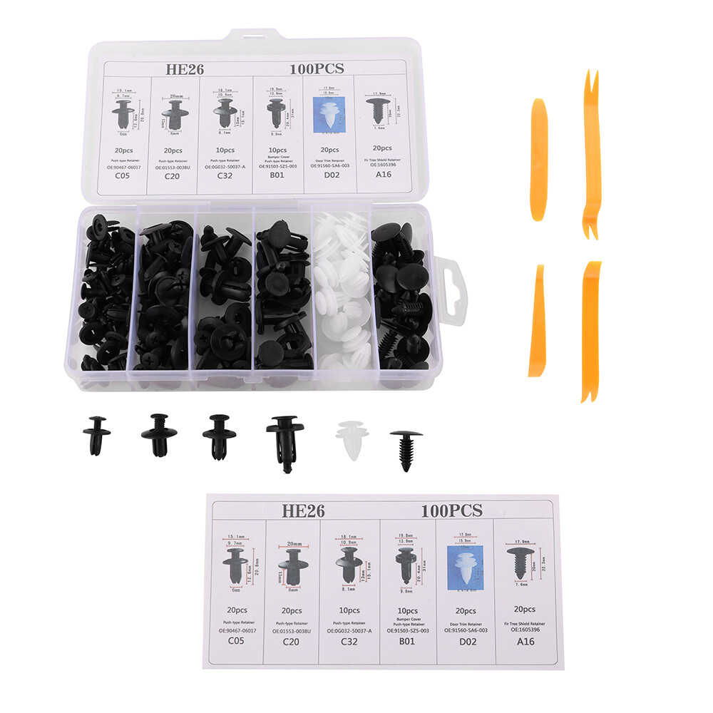 100Pcs Fender Liner Fastener Rivet Push Clips Retainer 6 Size Universal Fit