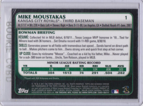 MIKE MOUSTAKAS RC Kansas City Royals Baseball 2011 BOWMAN CHROME ROOKIE CARD - Picture 2 of 2