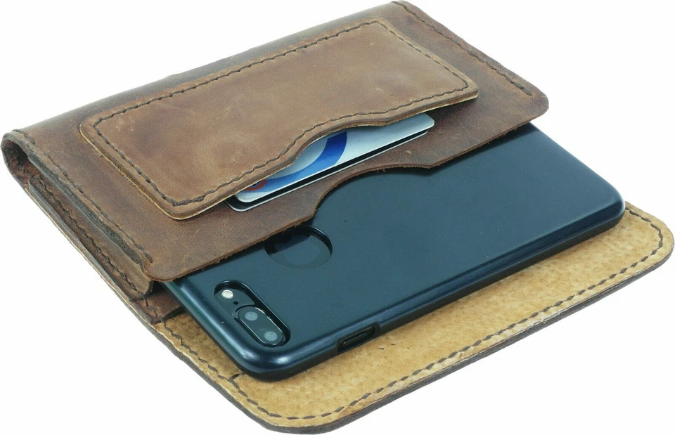 CLASSIC WAIST POUCH HANDMADE OF COWHIDE CASE COVER WITH 2 POCKETS FOR IPHONE - Image 4 of 4