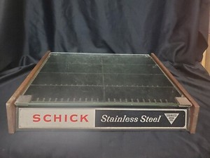 Vintage SCHICK RAZOR Store Counter Display Case w Glass Lid Advertising