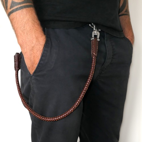 Hosenkette Leder Herren Edelstahl Schlüsselkette Lederband Leather Wallet Chain - Picture 3 of 14