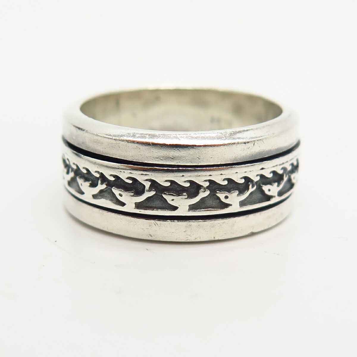 925 Sterling Vintage Mexico Water Whale Pattern Rotating