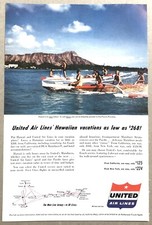 1954 Original Print Ad Full Page - United Airlines - Hawaiian Vacations. Vintage