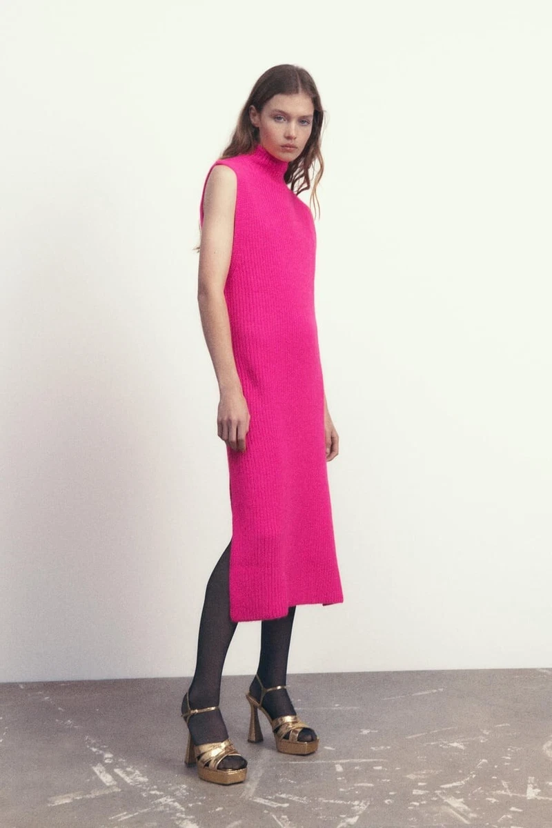 NWT ZARA SLEEVELESS KNIT DRESS FUCHSIA REF. 3519 139 S 59 eBay