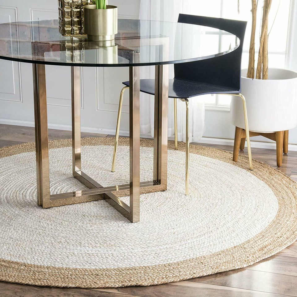 Jute Rugs for Living Room Natural Border Hand Braided Round Area Rug ...