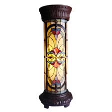 RUBY SPECTACLE Tiffany-Glass 2-Light Victorian Floor Lamp Pedestal Light Fixture