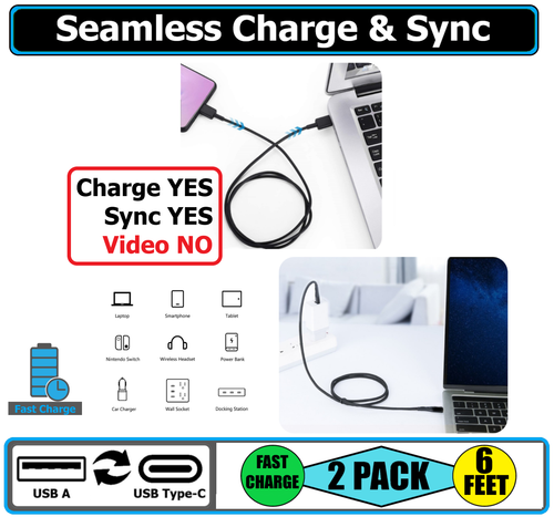 2 Pack 6ft Fast Charger Cable USB Cord for Samsung Galaxy A06 A14 15 16 25 35 55 - Picture 31 of 118