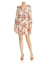 JOIE Womens Pink Floral Long Sleeve V Neck Short Sheath Dress SZ M