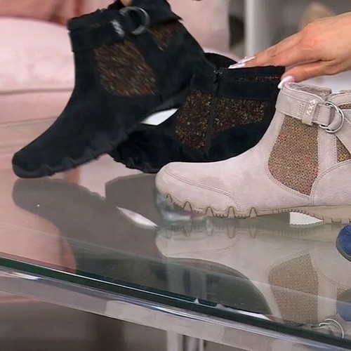 New Skechers Bikers Lite Suede Bootie Ankle Boot High Grade Black Size 7 Wide - Picture 2 of 6