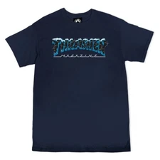 Thrasher Magazine BLACK ICE LOGO Skateboard T Shirt NAVY