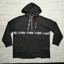 GUESS Hoodie Womens S Black Oversized Super Stretch 1/2 Zip Hooded Sweatshirt