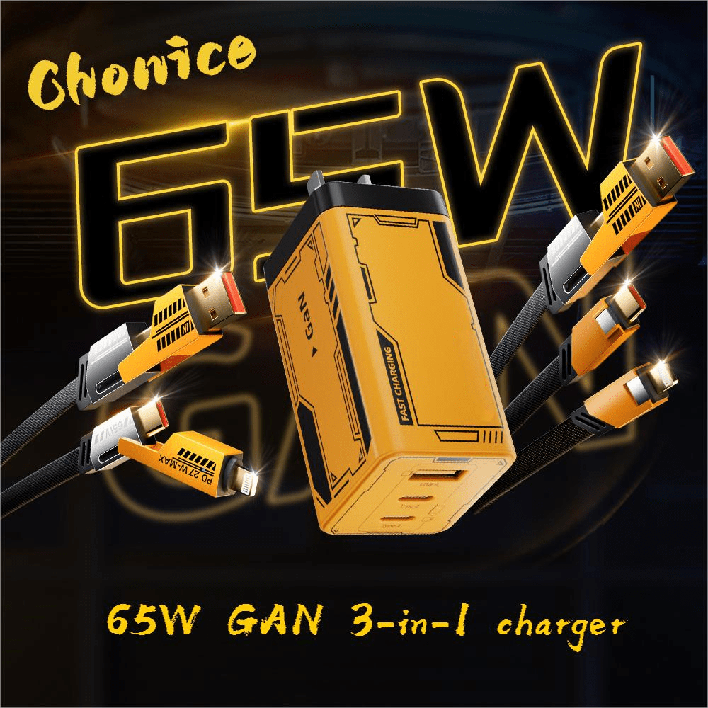 65W GaN Fast Charger with 3 Ports 2C1A in Gift Box by TFFRDN