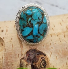 Natural AAA Kingman Turquoise Sterling Silver Ring Size 7.25 11gr 1" X 7/8" DD10