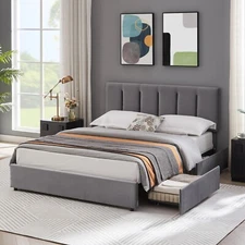VECELO Twin Full Queen Bed Frame Platform with Upholstered Headboard Wooden Slat