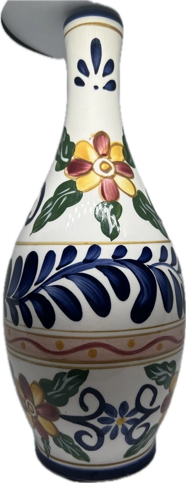 Vaso de cerâmica vintage Talavera de mesa ilimitado pintado à mão flores 9” de altura - Imagem 3 de 4