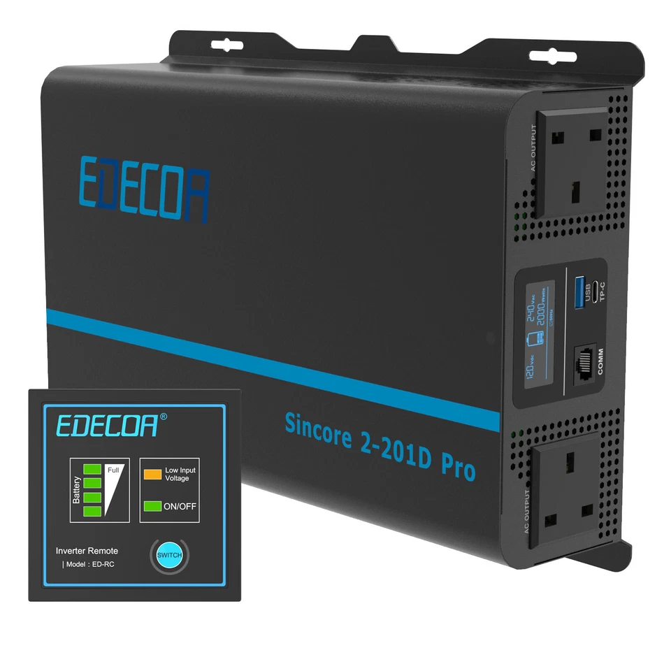 EDECOA Pure Sine Wave Power Inverter 2000W Inverter 12V to 240V 2KW USB Type C
