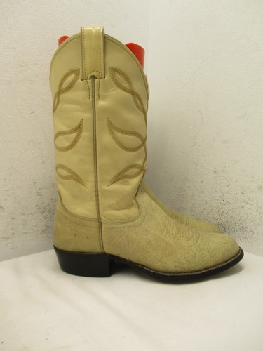 Justin White Label Cream Leather Vintage Cowboy Boots Women Size 6.5 B Sty L4096