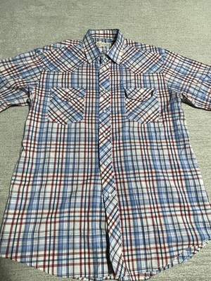 Roper Shirt Men s Large Flannel Plaid Short Sleeve Blue Western Button Down