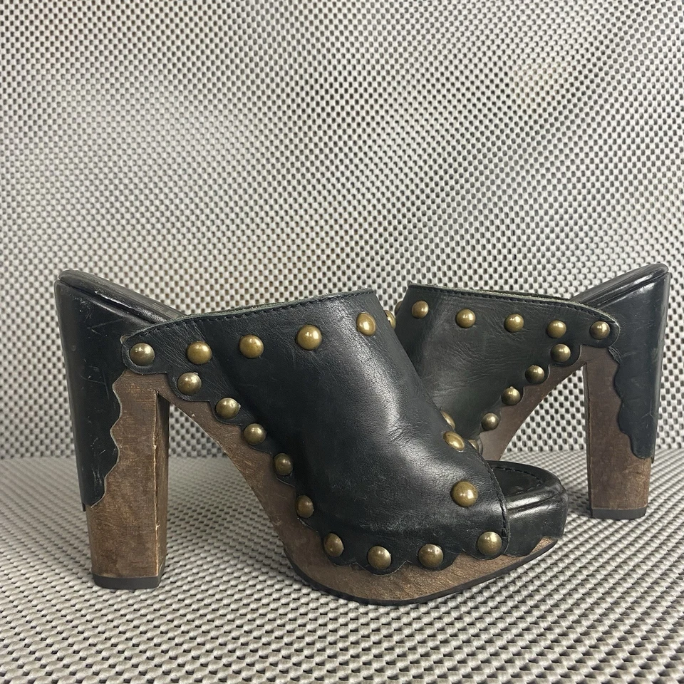 Stuart Weitzman Mules Womens 5.5 Black Leather Platform Heeled Made In Spain - Image 3 of 4