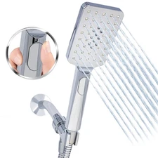 Rectangle Handheld Shower Head W/ Easy Clicker for Multiple Sprays & 5' SS Hose