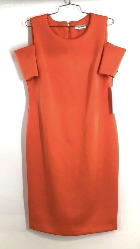 calvin klein burnt orange dress Calvin Klein Womens Burnt Orange Collar Polyester Sheath Dress CD3CIY9N Sz  4 NWT