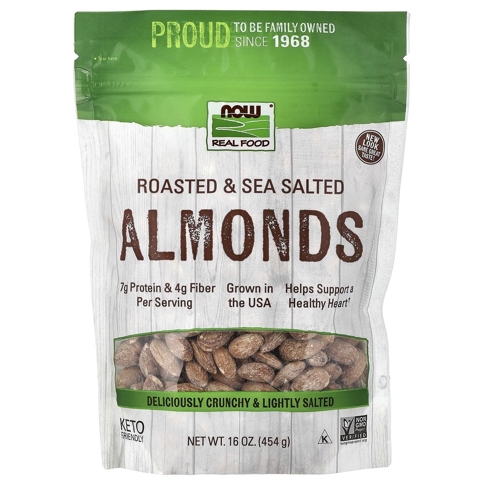 Now Foods Real Food Roasted Almonds with Sea Salt 16 oz 454 g Gluten-Free,