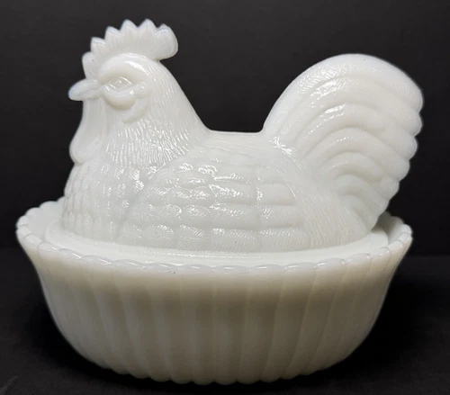 Vtg Milk Glass Hen on Nest Covered Dish Westmoreland Mold Unbranded Farmhouse 6"