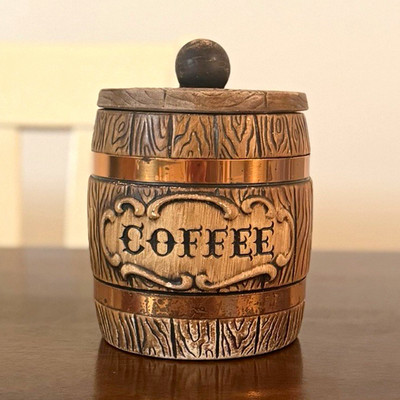 1970s Treasure Craft Barrel Ceramic Coffee Canister Jar