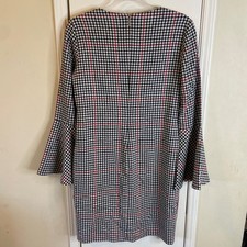Lauren Ralph Lauren Houndstooth Plaid Bell Sleeve Sheath Dress Black White Red 8