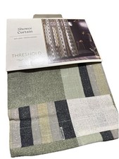Threshold Green Modern Geo 100 Cotton 72" Shower Curtain