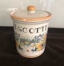 Deruta Biscotti Jar • Hand Painted in Raffaelesco Style • 6" high • Ex Condition