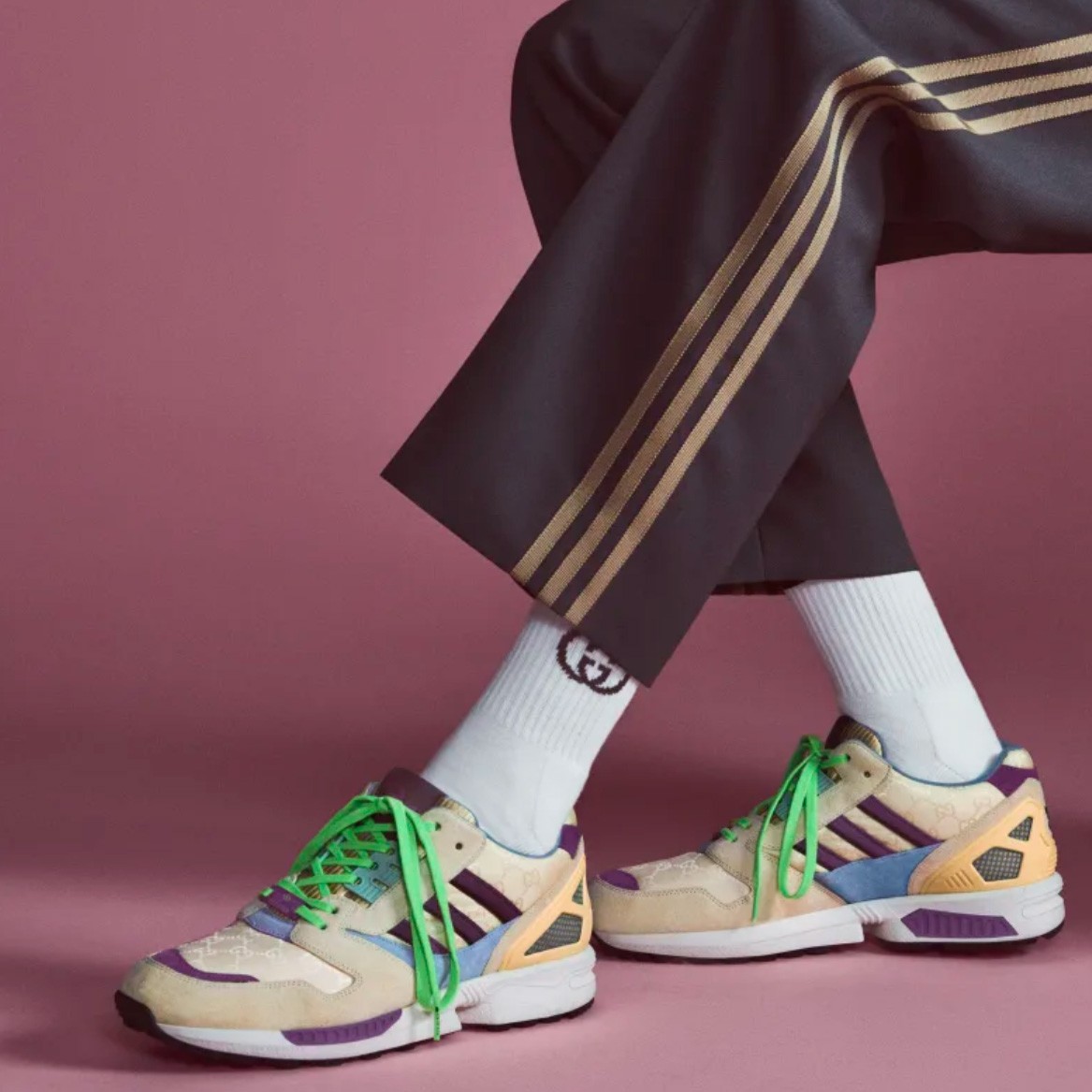 GUCCI MENS SNEAKERS X ADIDAS ZX 8000 TORSION BEIGE GG LOGO