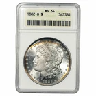 1882O Morgan Silver Dollar $1 ANACS MS 64 Soapbox Holder