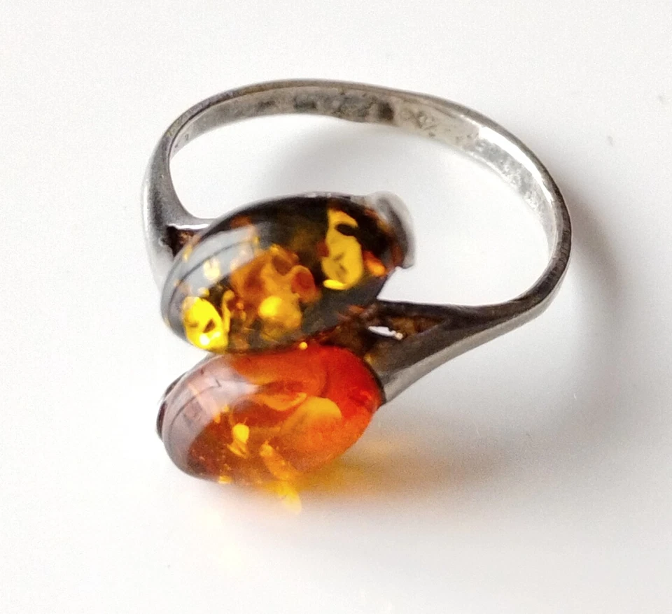 Bague en Ambre de la Baltique et Argent Sterling 925 (Taille 56) - Photo 1/3